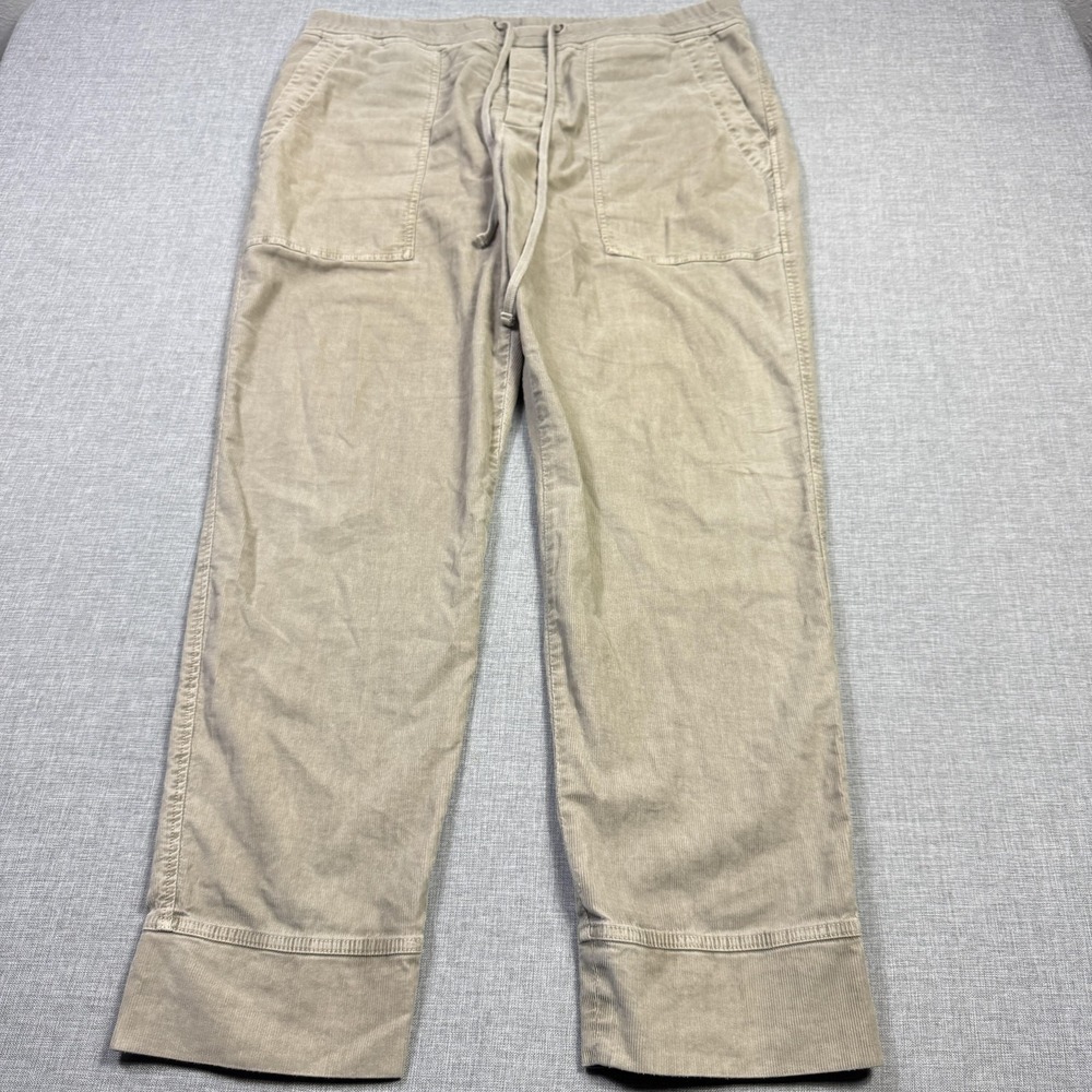 James Perse Pants Womens 4 Beige Corduroy Straight Leg Elastic Waist Drawstring